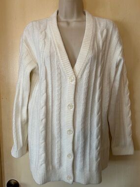 Talbots Ivory Cable Knit Button-Front Sweater Cardigan size MP